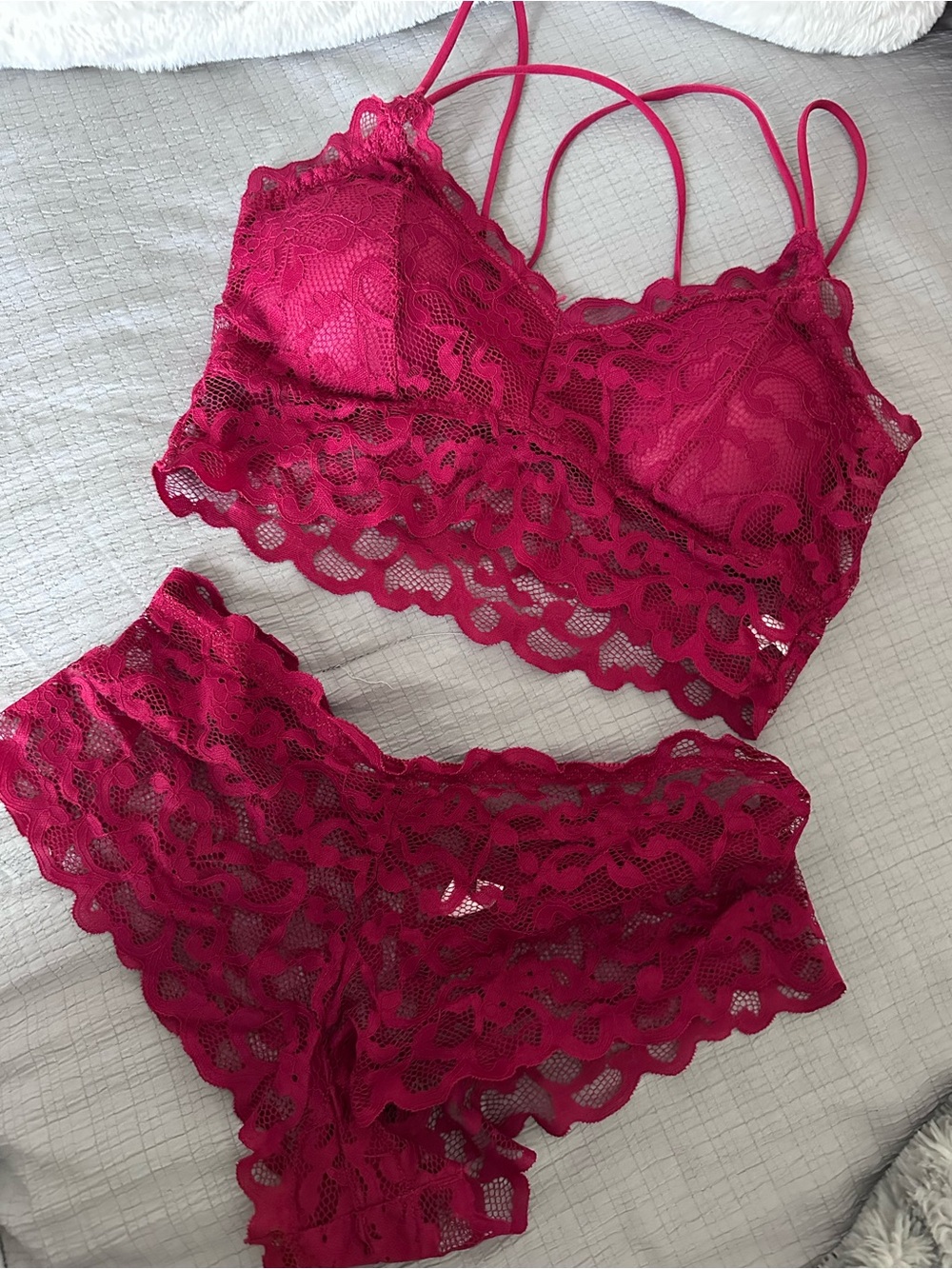 Lace Bralette & Boyshort Set - Deep Berry